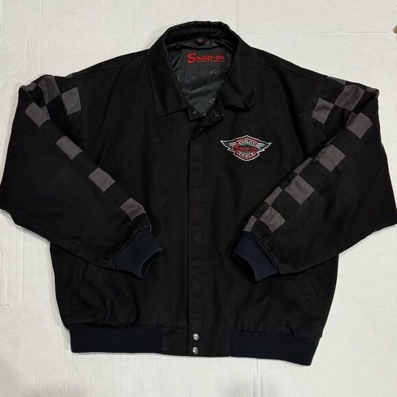 Vintage Snap-On Tools Size L Checkboard Brushed Varsity Bomber Jacket